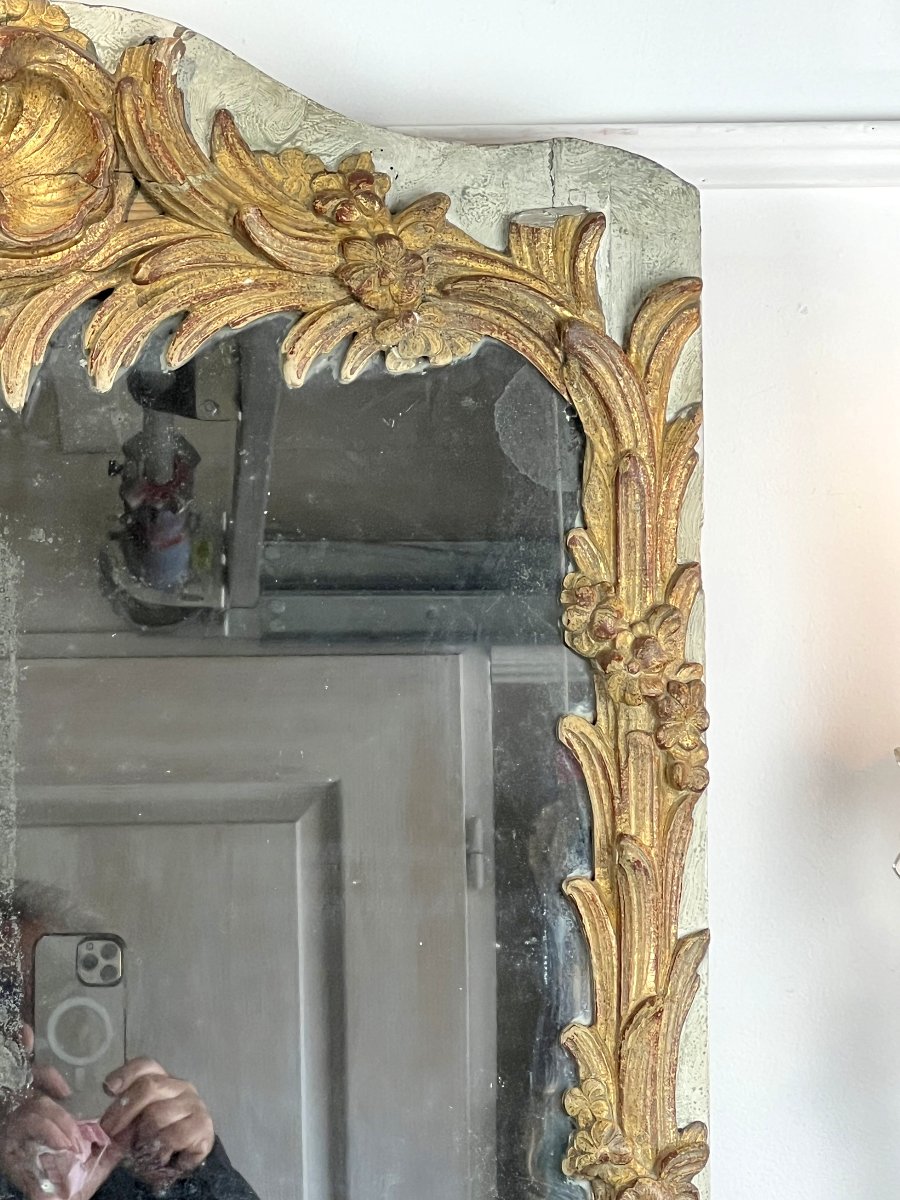 Miroir XVIIIe Epoque Louis XV En Bois Sculpté Avec Miroir Au Mercure En 2 Partis-photo-1