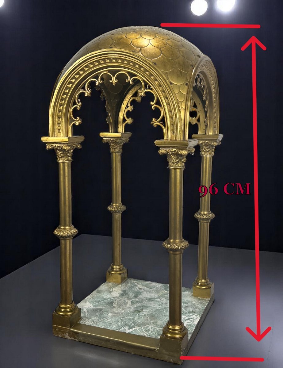 Large 19th Century Dome In Gilded Bronze Resting On 4 Corinthian Columns-photo-2