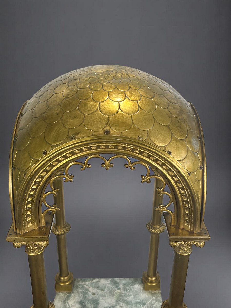 Large 19th Century Dome In Gilded Bronze Resting On 4 Corinthian Columns-photo-2