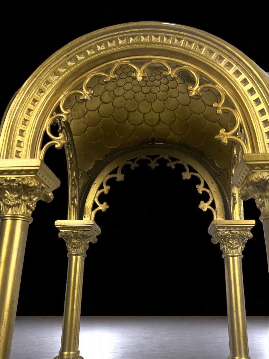 Large 19th Century Dome In Gilded Bronze Resting On 4 Corinthian Columns-photo-3