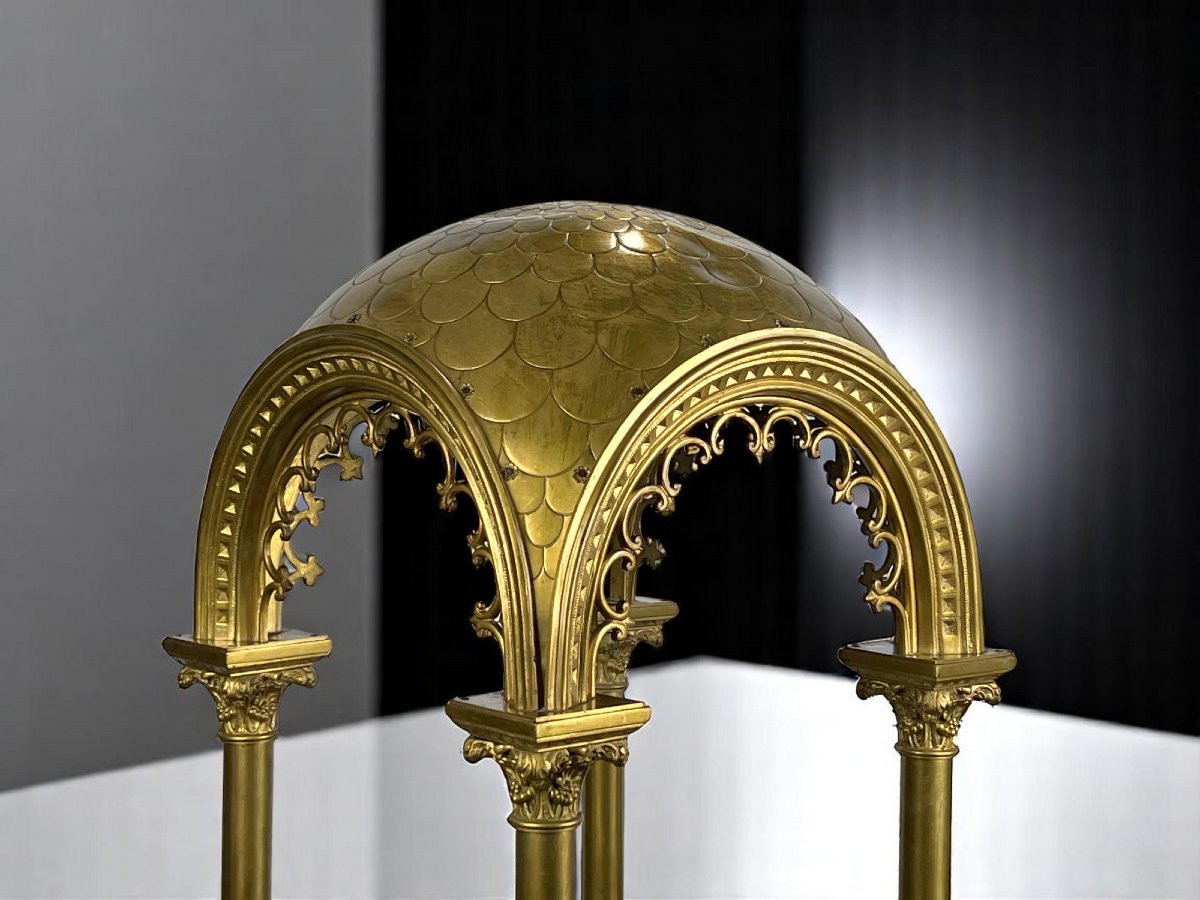 Large 19th Century Dome In Gilded Bronze Resting On 4 Corinthian Columns-photo-4