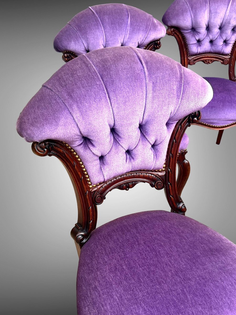 Six Mahogany Cabaret Chairs With Fan Backs And Velvet Upholstery -photo-5