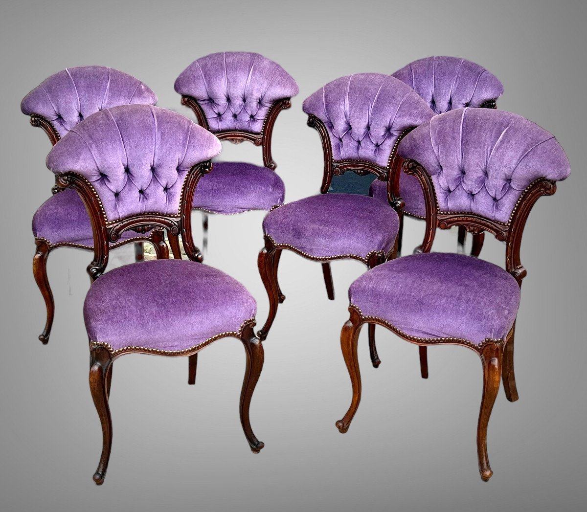 Six Mahogany Cabaret Chairs With Fan Backs And Velvet Upholstery -photo-8