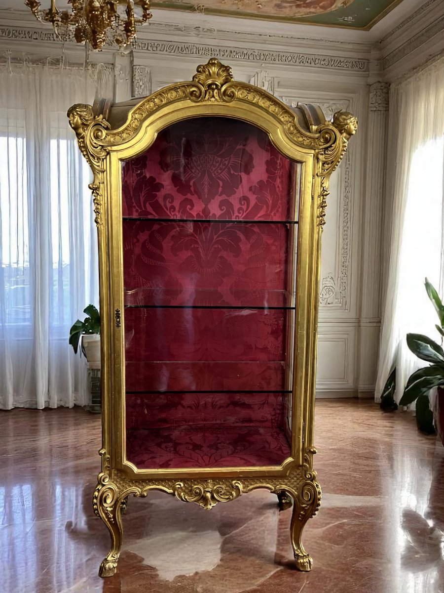 Vitrine Italienne En Bois Sculpté Et Doré Epoque Napoleon III De Style Louis XV-photo-2
