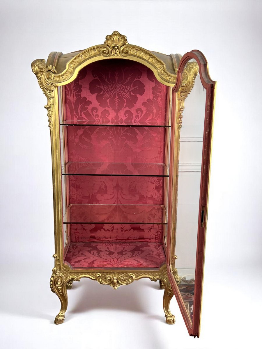 Vitrine Italienne En Bois Sculpté Et Doré Epoque Napoleon III De Style Louis XV-photo-4