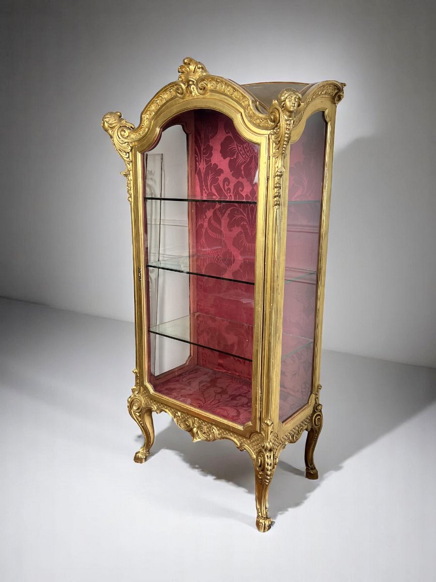 Vitrine Italienne En Bois Sculpté Et Doré Epoque Napoleon III De Style Louis XV-photo-2
