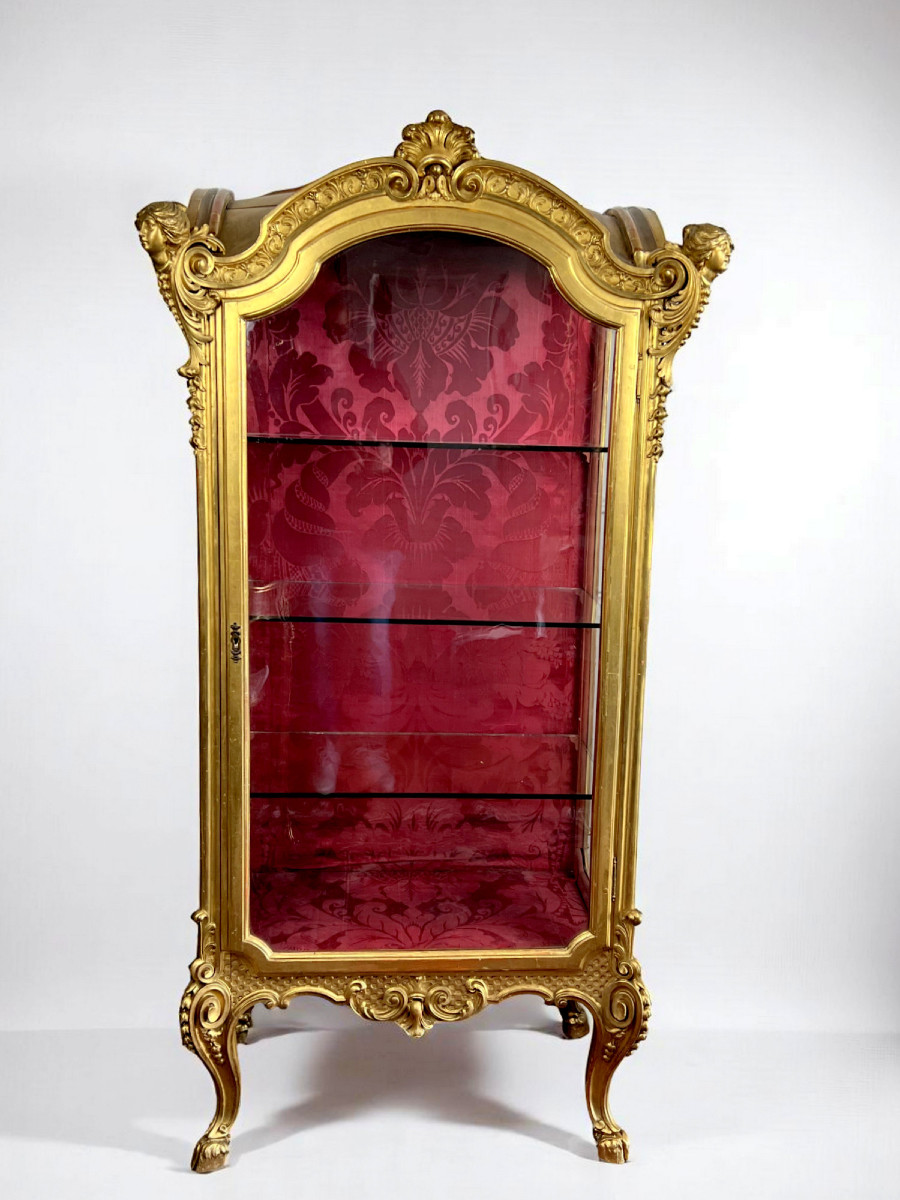 Vitrine Italienne En Bois Sculpté Et Doré Epoque Napoleon III De Style Louis XV