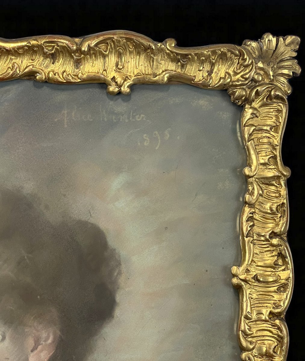 Pastel Sous Verre Encadré Du XIXe Representant Un Portrait De Femme Elegante-photo-4