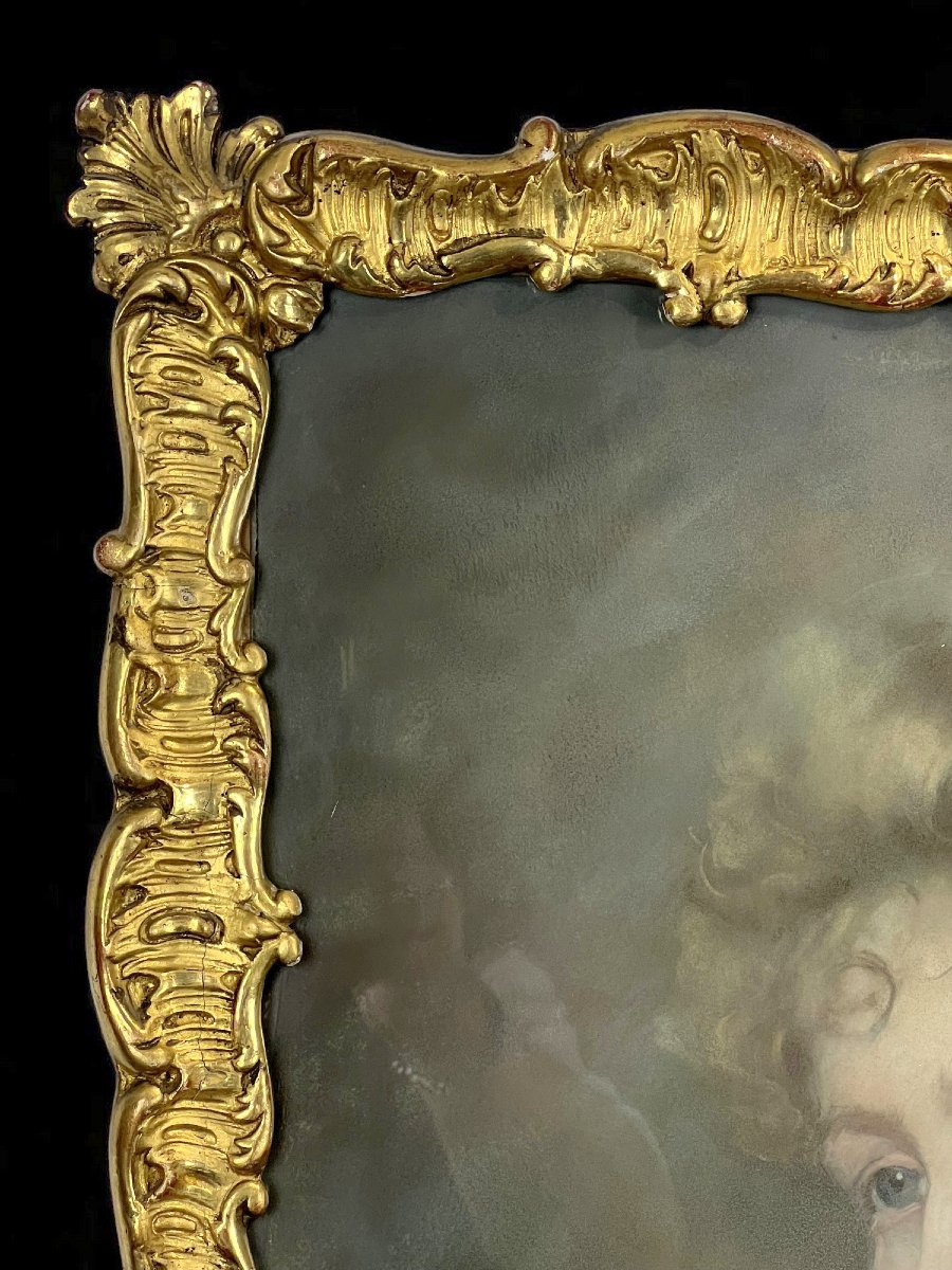 Pastel Sous Verre Encadré Du XIXe Representant Un Portrait De Femme Elegante-photo-6