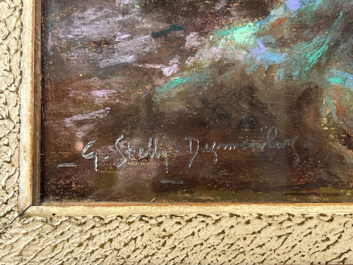 Painting / Pastel Under Glass By G. Stelly-desmoulins (19th-20th Centuries) "scene Galante"-photo-4