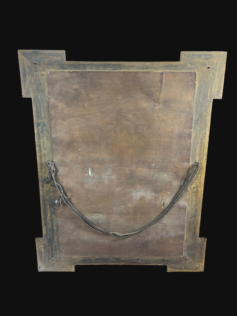 MIROIR ANCIEN DU XIXe EN BOIS DORÉ ENTOURÉ DE BAGUETTES DE MIROIRS OPAQUES-photo-6