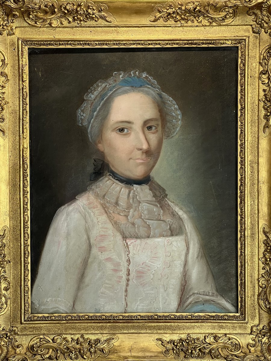 PASTEL FIN XVIIIe SOUS VERRE / ÉCOLE FRANÇAISE /PORTRAIT DE FEMME BIEN ENCADRÉ-photo-3