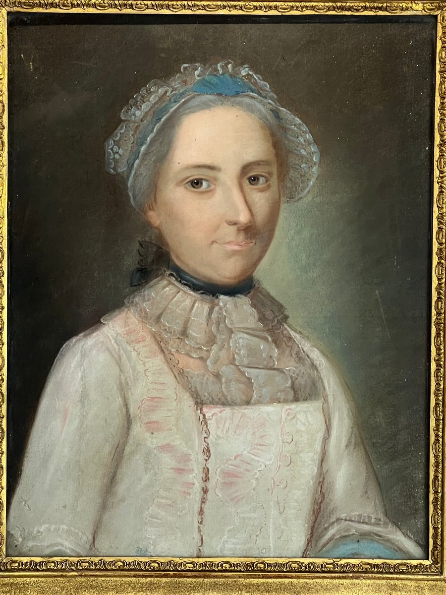 PASTEL FIN XVIIIe SOUS VERRE / ÉCOLE FRANÇAISE /PORTRAIT DE FEMME BIEN ENCADRÉ-photo-4