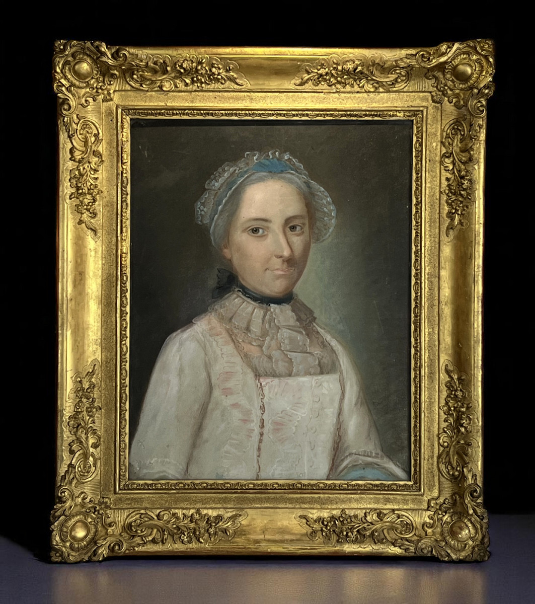 PASTEL FIN XVIIIe SOUS VERRE / ÉCOLE FRANÇAISE /PORTRAIT DE FEMME BIEN ENCADRÉ