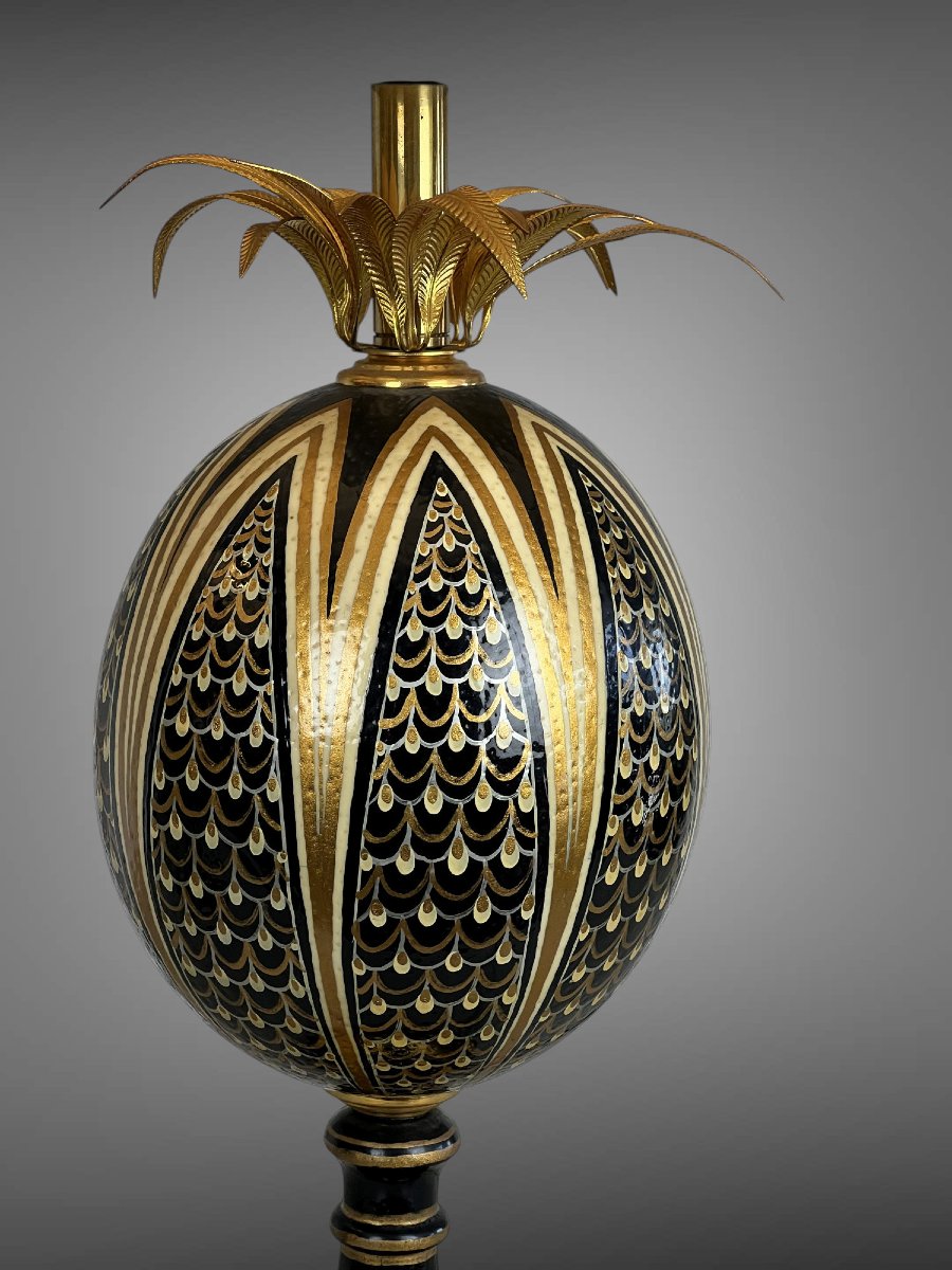 Charles House (in The Style Of) Pair Of Brass And Ostrich Egg Lamps-photo-3