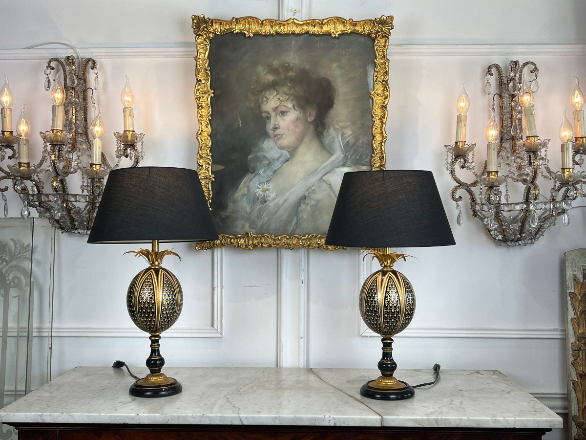 Charles House (in The Style Of) Pair Of Brass And Ostrich Egg Lamps-photo-7