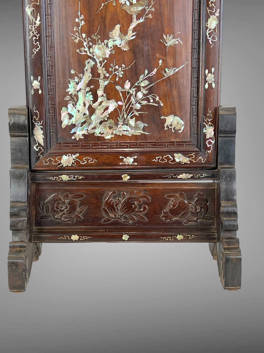 Vietnam Late 19th Century / Wooden Table Screen Inlaid With Mother-of-pearl And Bird Decor-photo-1