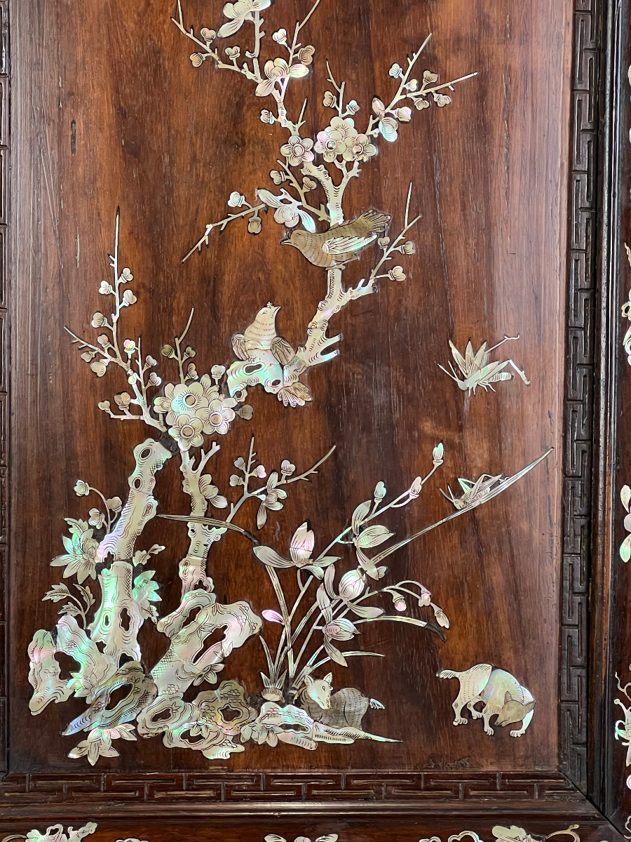 Vietnam Late 19th Century / Wooden Table Screen Inlaid With Mother-of-pearl And Bird Decor-photo-7