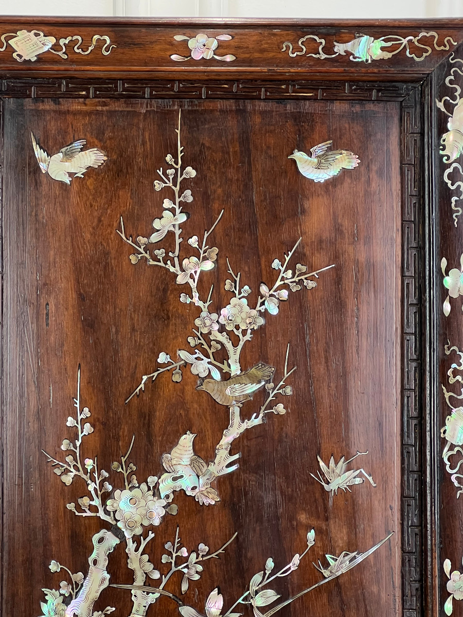 Vietnam Late 19th Century / Wooden Table Screen Inlaid With Mother-of-pearl And Bird Decor-photo-8
