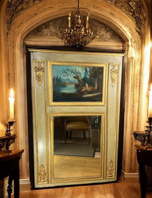 18th Century Pier In Lacquered Wood, Louis XVI Period, With Its Original Painting-photo-3