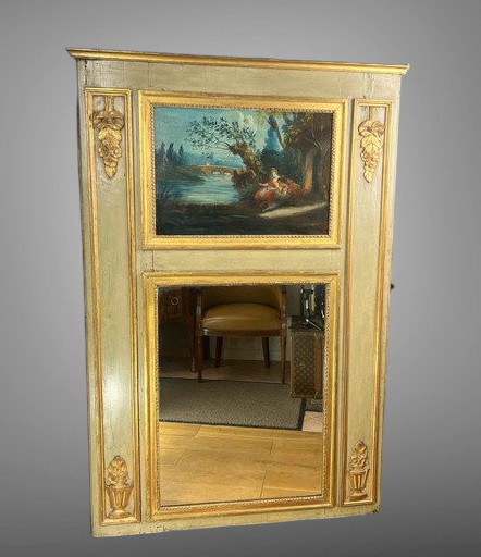 TRUMEAU XVIIIe EN BOIS LAQUÉ EPOQUE LOUIS XVI AVEC SA PEINTURE D ORIGINE-photo-2