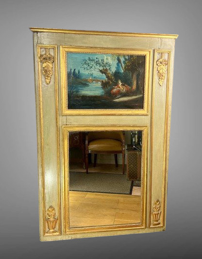 TRUMEAU XVIIIe EN BOIS LAQUÉ EPOQUE LOUIS XVI AVEC SA PEINTURE D ORIGINE-photo-3