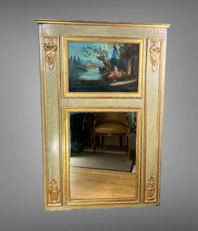 TRUMEAU XVIIIe EN BOIS LAQUÉ EPOQUE LOUIS XVI AVEC SA PEINTURE D ORIGINE-photo-4