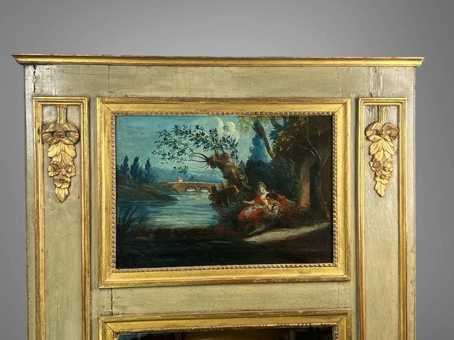 18th Century Pier In Lacquered Wood, Louis XVI Period, With Its Original Painting-photo-2