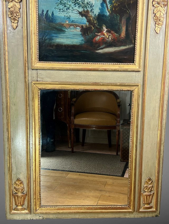 18th Century Pier In Lacquered Wood, Louis XVI Period, With Its Original Painting-photo-3