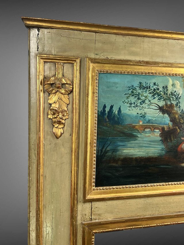 18th Century Pier In Lacquered Wood, Louis XVI Period, With Its Original Painting-photo-4