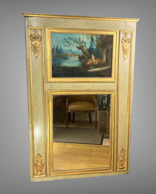 TRUMEAU XVIIIe EN BOIS LAQUÉ EPOQUE LOUIS XVI AVEC SA PEINTURE D ORIGINE-photo-6