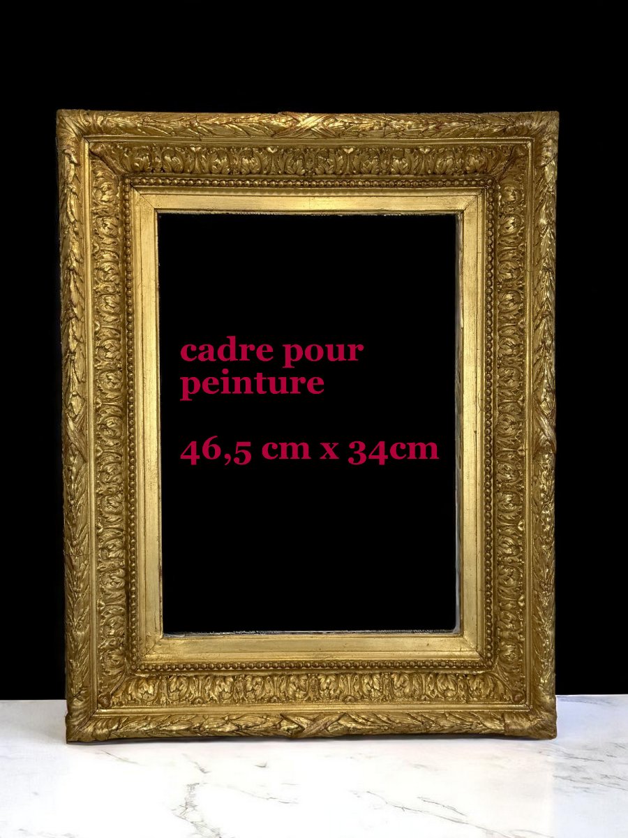 CADRE ANCIEN EN BOIS ET STUC DORÉ POUR PEINTURE 46,5 cm x 34 cm ( BELLE DORURE )-photo-2