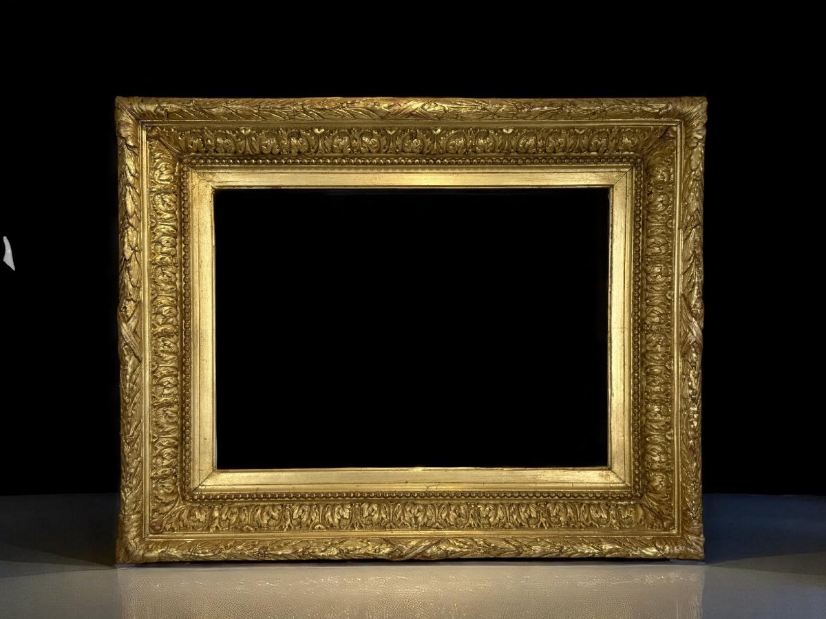 CADRE ANCIEN EN BOIS ET STUC DORÉ POUR PEINTURE 46,5 cm x 34 cm ( BELLE DORURE )-photo-3