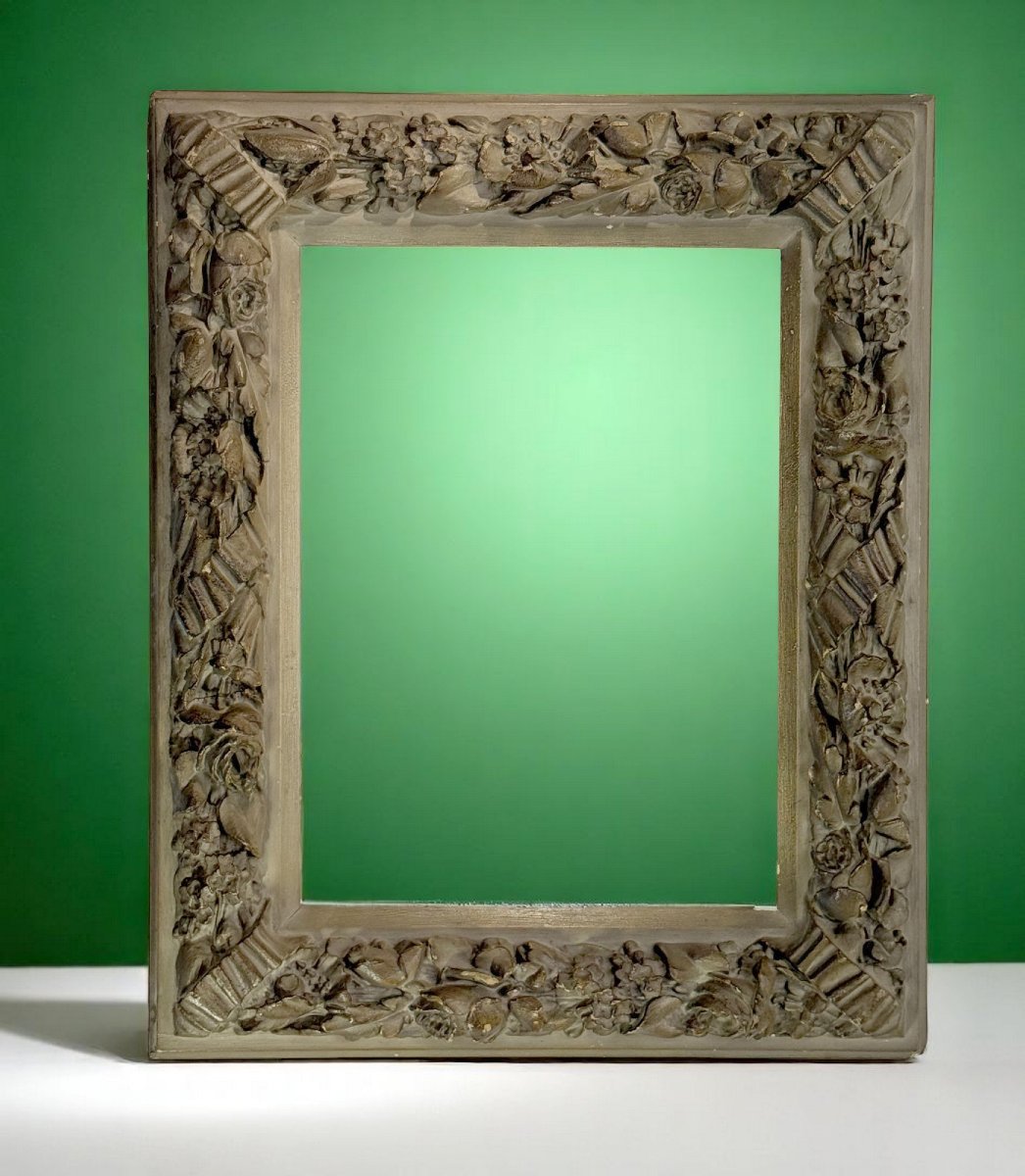 CADRE ANCIEN DU XIXe EN BOIS ET STUC PATINÉ POUR PEINTURE 35 CM X 26 CM-photo-2