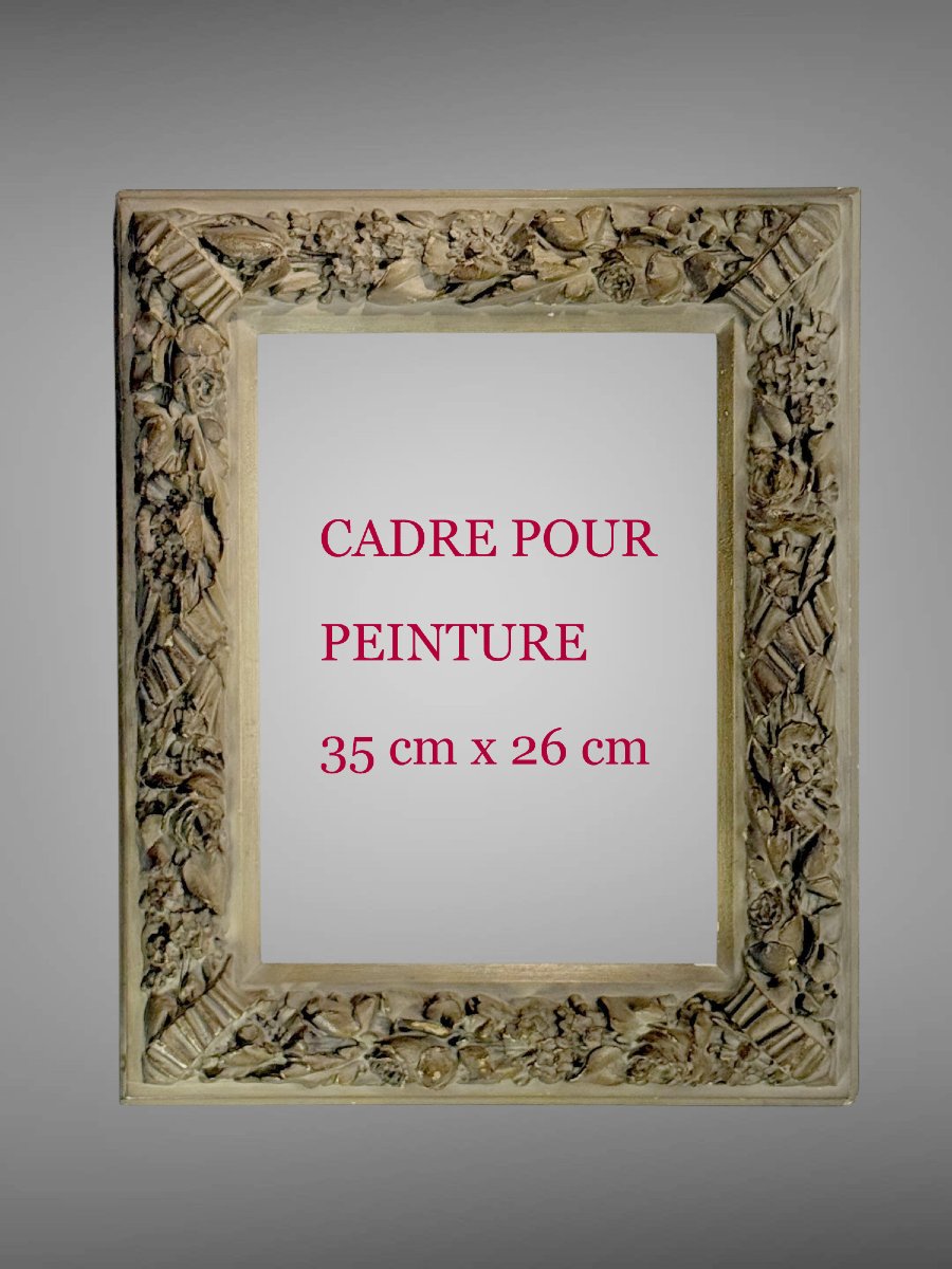 CADRE ANCIEN DU XIXe EN BOIS ET STUC PATINÉ POUR PEINTURE 35 CM X 26 CM-photo-3