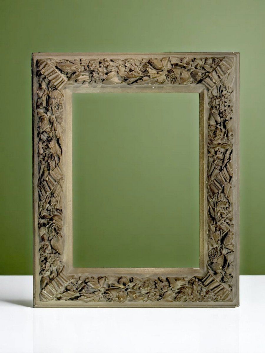 CADRE ANCIEN DU XIXe EN BOIS ET STUC PATINÉ POUR PEINTURE 35 CM X 26 CM-photo-4