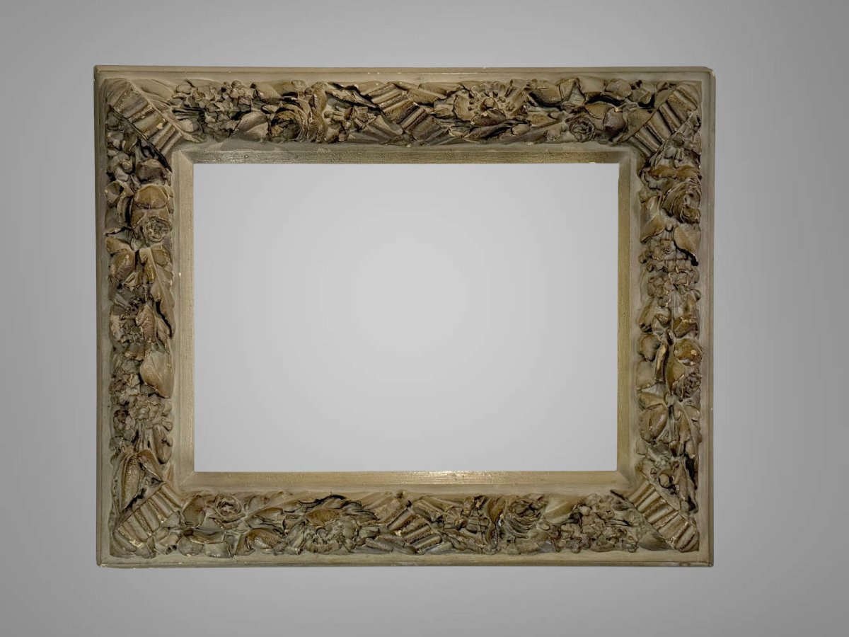 CADRE ANCIEN DU XIXe EN BOIS ET STUC PATINÉ POUR PEINTURE 35 CM X 26 CM-photo-5