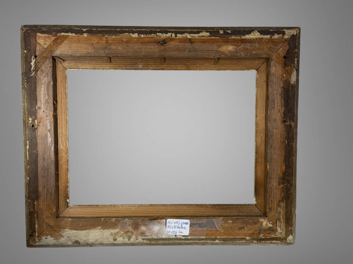 CADRE ANCIEN DU XIXe EN BOIS ET STUC PATINÉ POUR PEINTURE 35 CM X 26 CM-photo-8