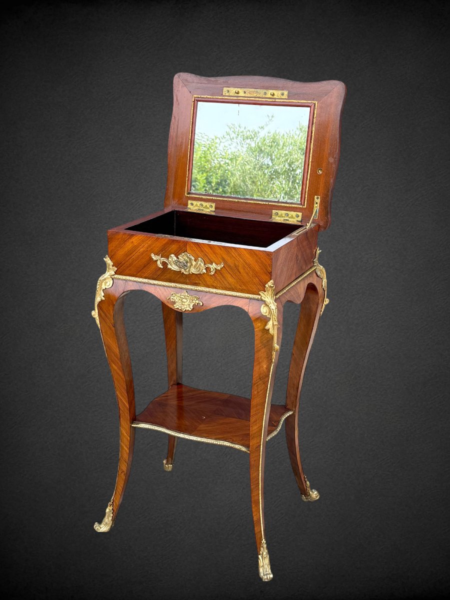 TABLE D APPOINT EN MARQUETERIE ORNÉE DE BRONZE DORÉ ÉPOQUE NAPOLÉON III-photo-3