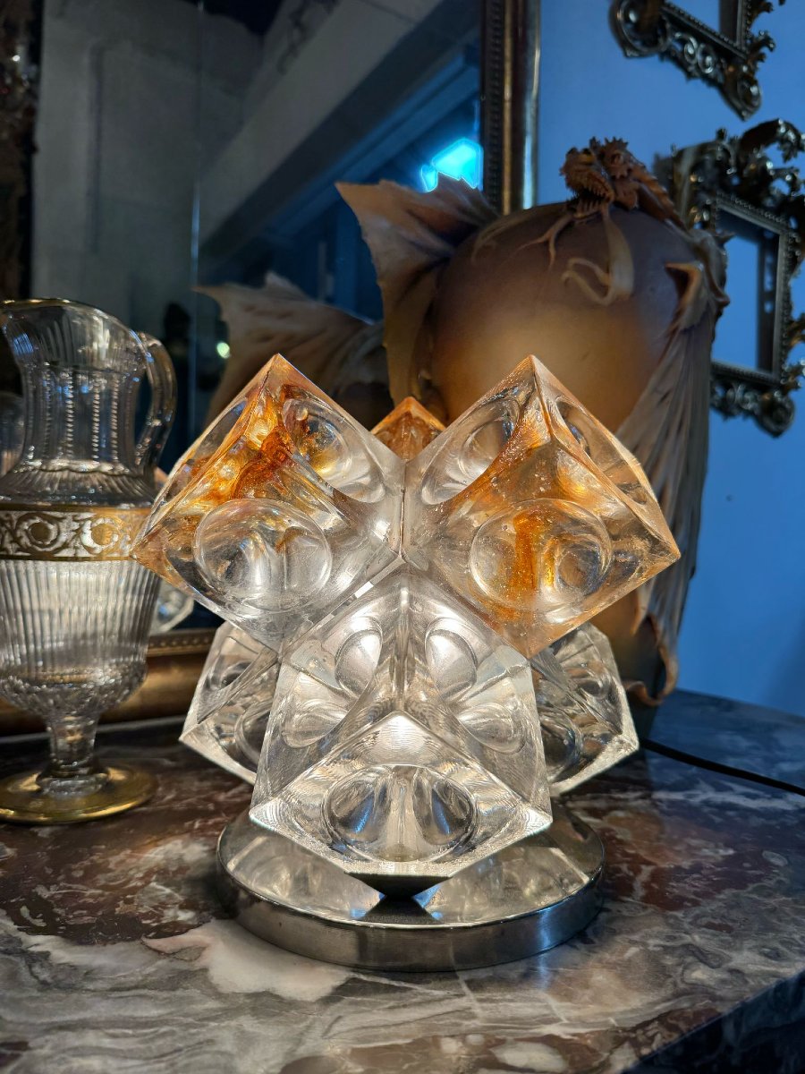 LAMPE CUBES EN VERRE DE STELLA PAR POLIARTE VERONA DESING ALBINO POLI " 1970 "-photo-2