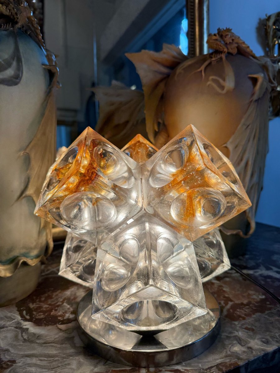 LAMPE CUBES EN VERRE DE STELLA PAR POLIARTE VERONA DESING ALBINO POLI " 1970 "-photo-2