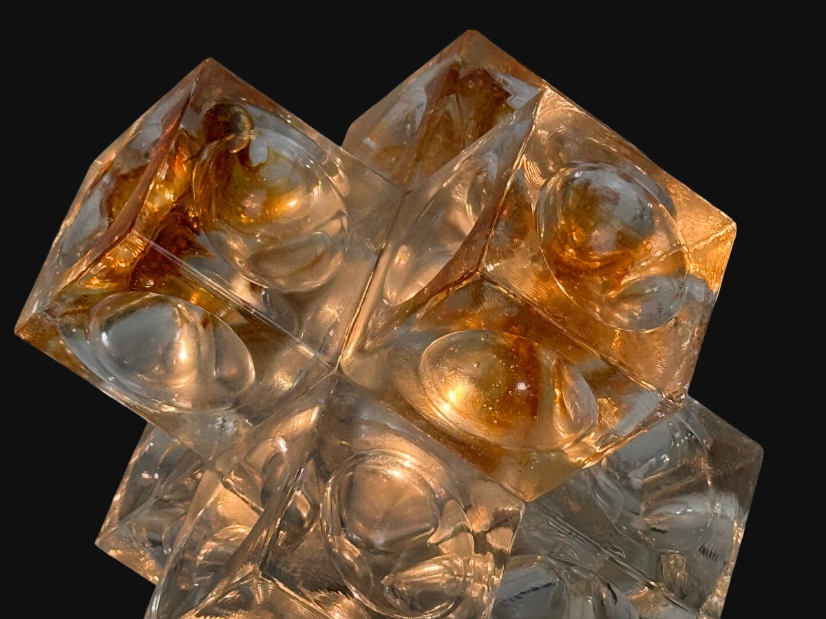LAMPE CUBES EN VERRE DE STELLA PAR POLIARTE VERONA DESING ALBINO POLI " 1970 "-photo-4