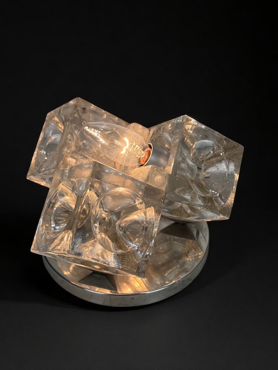 LAMPE CUBES EN VERRE DE STELLA PAR POLIARTE VERONA DESING ALBINO POLI " 1970 "-photo-6