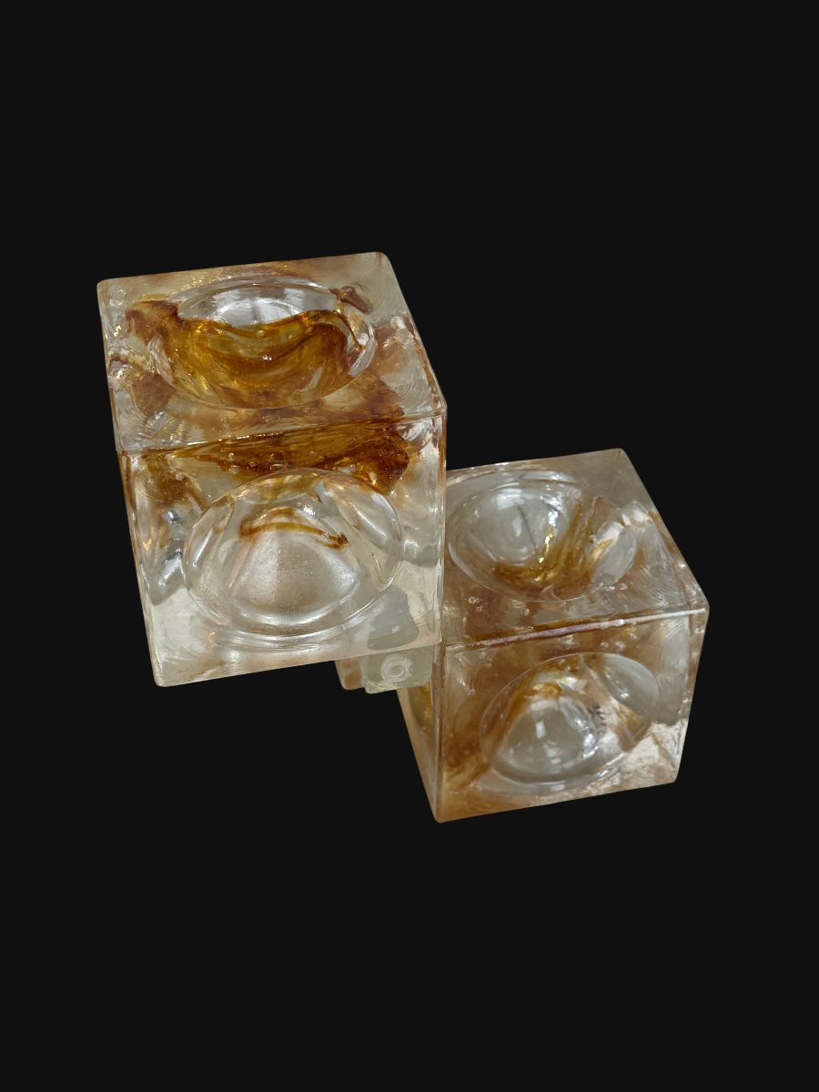 LAMPE CUBES EN VERRE DE STELLA PAR POLIARTE VERONA DESING ALBINO POLI " 1970 "-photo-7