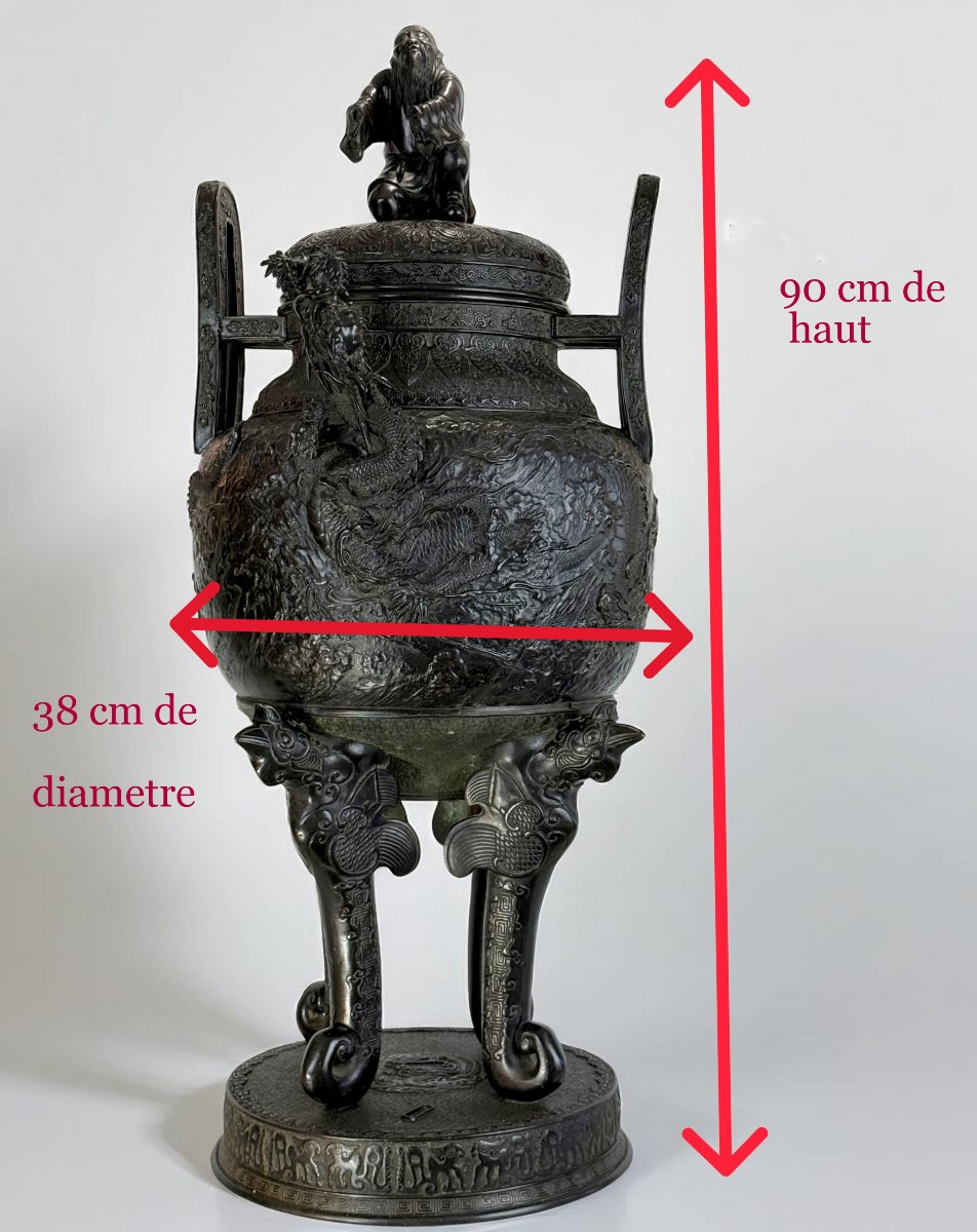 Large 90 Cm Vase In Sculpted Patinated Bronze Meiji Period Japan 19th Century (1890)-photo-3
