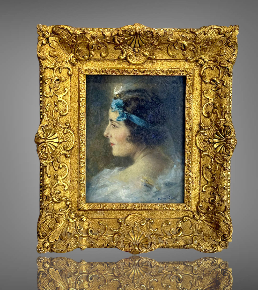 Alexis Vollon 1865 -1945 / Oil On Panel Under Glass "portrait Of A Woman 1930"-photo-2