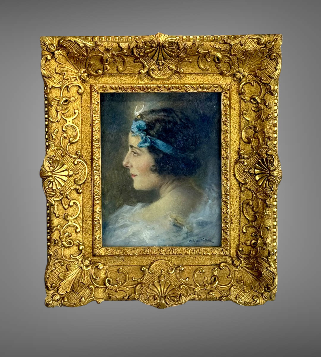 Alexis Vollon 1865 -1945 / Oil On Panel Under Glass "portrait Of A Woman 1930"-photo-3