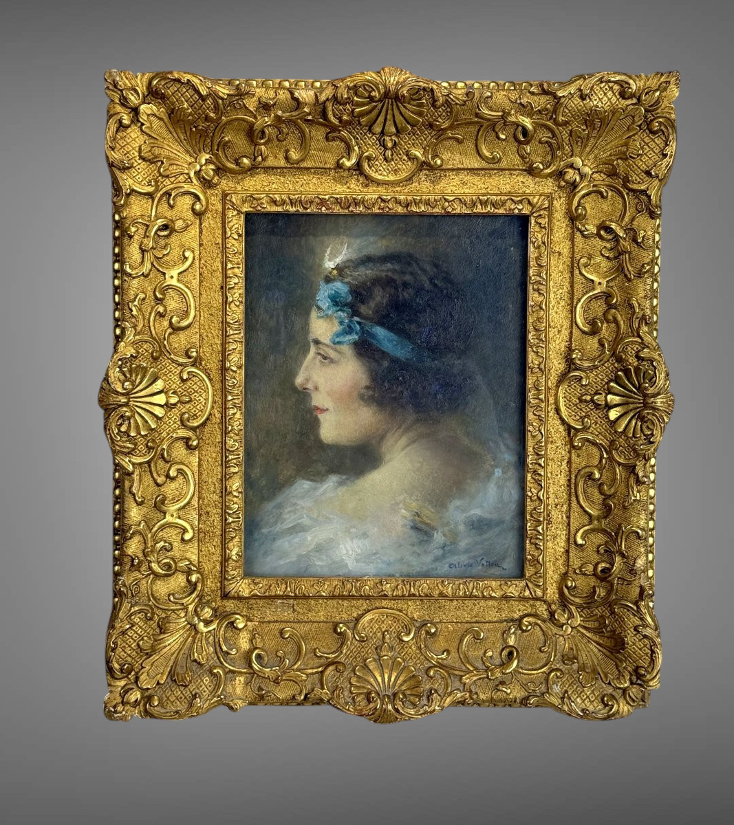 Alexis Vollon 1865 -1945 / Oil On Panel Under Glass "portrait Of A Woman 1930"-photo-8