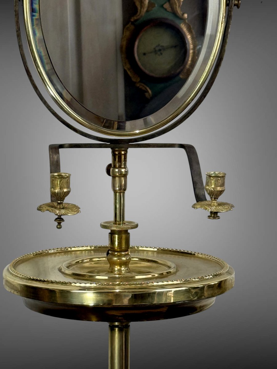 Brass Barber's Triptych Mirror, Napoleon III Period, Height Adjustable-photo-3