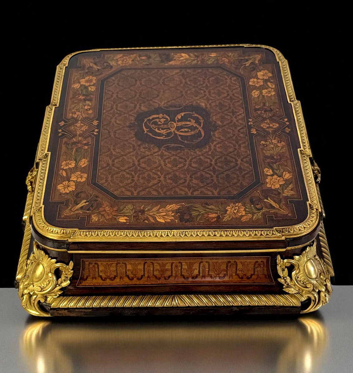 Box Attributed To "alphonse Giroux 1776-1848" In Marquetry Decorated With Bronze-photo-2